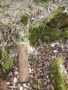 Unexploded shell on NW flank, spring 2015